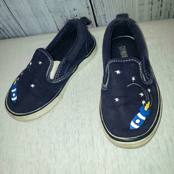 GUC boys toddler Gymboree canvas shoes sneakers size 8 w/ rocket ships space - Picture 3 of 7